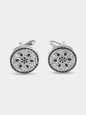 Men's Markham Round Emblem Silver Cufflink