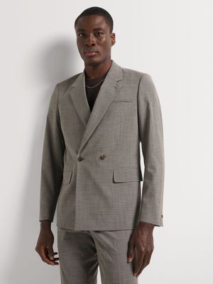 Men's Markham Double Breasted Seersucker Check Stone/Black Suit Jacket