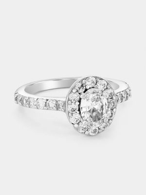 Sterling Silver Cubic Zirconia Oval Halo Ring