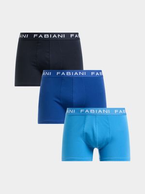 Fabiani Men's Tonal Blue 3 Pack Elastic Trunks