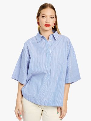 Women's Me&B Blue and White Stripect Boxy Shirt