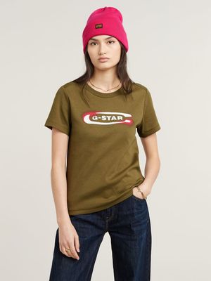 G-Star Women's Old Skool Logo Antic Green Top