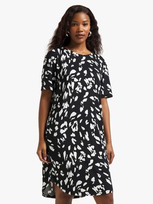 Women's Black & White Print T-Shirt Dress