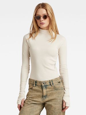 G-Star Women's Slim Rib Cream Turtle Neck T-Shirt