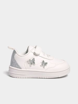 Jet Younger Girls White/Silver Butterfly Court Sneakers