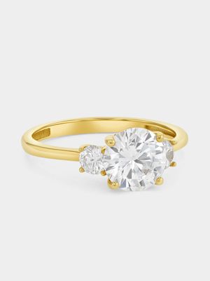 Yellow Gold Moissanite Round Trilogy Ring