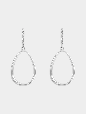 Sterling Silver Cubic Zirconia Open Tear Drop Earrings