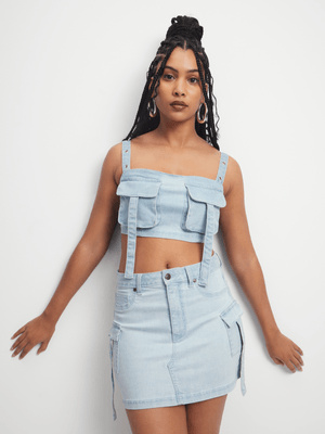 Women's Light Wash Utility Co-Ord Denim Top