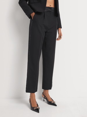 Satin Waistband Tapered Leg Tuxedo Pants