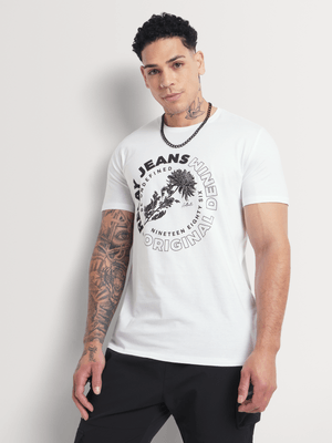 Men's Relay Jeans Slim Fit Circular Floral White Graphic T-Shirt