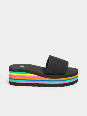 Jet Older Girls Black Platform Mule Sandals