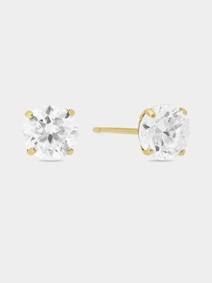 Yellow Gold, Classic 6mm Cubic Zirconia Stud Earrings