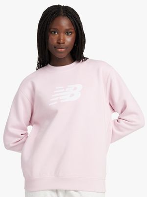 Womens New Balance Core Pink Crew Sweat Top