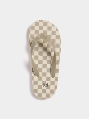 Jet Older Boys Natural Checkered Flip Flops