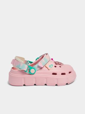 Jet Older Girls Pink Strap Clogs