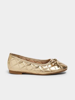 Jet Older Girls Gold Quilted Pumps