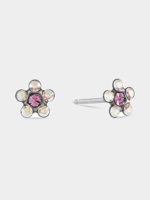 Stainless Steel & Crystal Daisy Stud Earrings