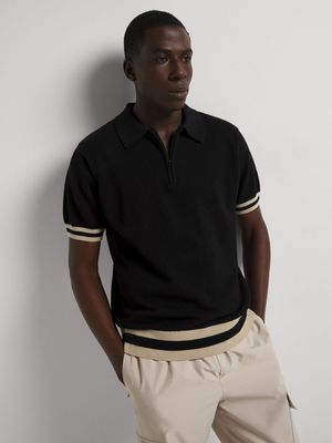 Men's Markham Zip Open Texture Black/Natural Knitwear Golfer