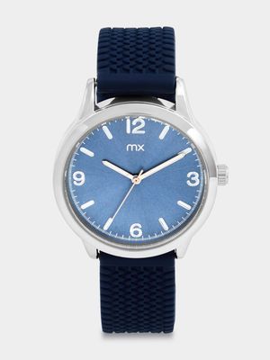 MX Silver Plated Blue Dial Blue Silicone Watch