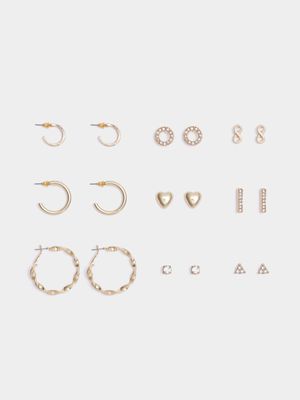 Women's Gold 9-Pack Earrings Set