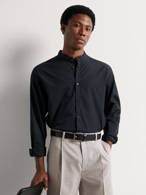 Mandarin Full Placket Shirt Black