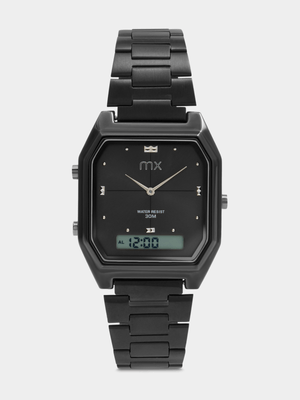 MX Black Plated Octagonal Dial Anadigi Bracelet Watch