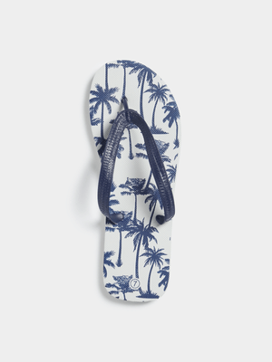 Jet Men's White/Navy Palm Tree Flip Flops