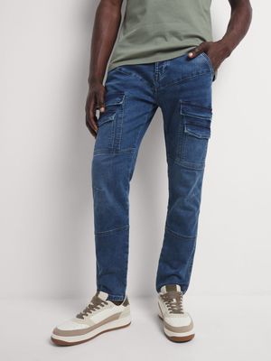 Men's Relay Jeans Knit Mid Blue Denim Jogger