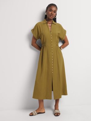 Turn Up Cap Sleeve Shirt Dress