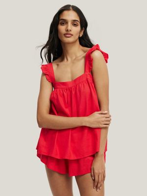 Women's Cotton On Red Woven Babydoll Cami Set