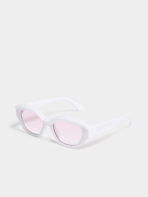 Women's White Frame Oval Sunglasses