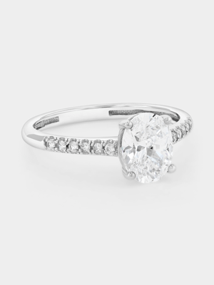 White Gold Cubic Zirconia Oval Solitaire Pavé Ring