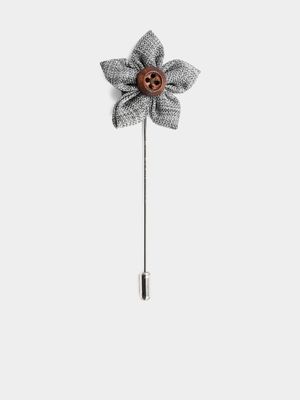 Men's Markham Button Flower Grey Lapel Pin