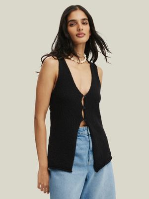 Women's Cotton On Black Slub Peekaboo Vest