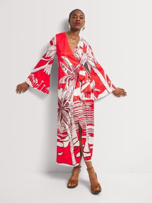 Printed Kimono Maxi Dress