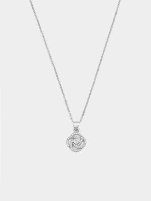 Sterling Silver Cubic Zirconia Flower Swirl Pendant