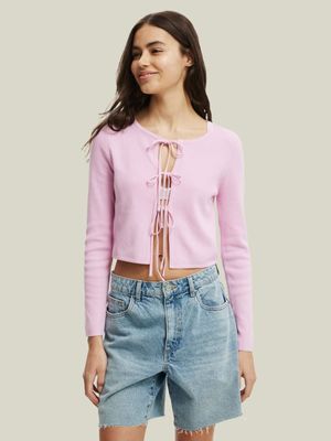 Women's Cotton On Pink Essential Triple Tie Crew Cardigan