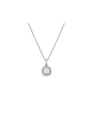 Sterling Silver Diamond & Created Opal Cushion Halo Pendant