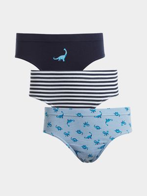 Boy's Blue Stripe Dino 3-Pack Briefs