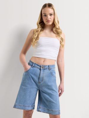 FF Denim A-Line Long Line Denim Shorts