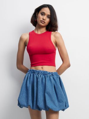 Women's Medium Wash Bubble Denim Skirt