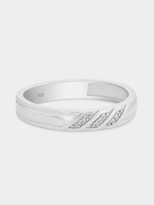 Sterling Silver Diamond Men's Wedding Band