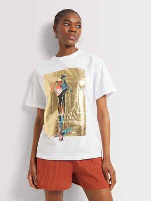 Cotton Abstract Foil Print T-Shirt