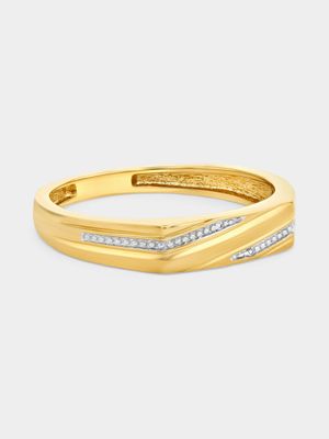 Yellow Gold Diamond Diagonal Rectangular Flat Top Dress Ring