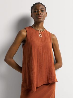 Linen-like Asymmetrical Hem Sleeveless Top