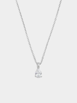 Sterling Silver Cubic Zirconia Pear Solitaire Pendant