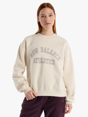 Womens New Balance Varsity Cream Crew Sweat Top