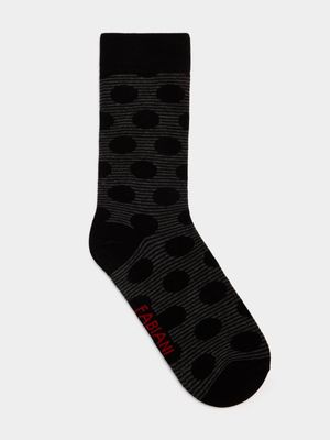 Fabiani Men's Black Big Spot Stripe Cotton Socks