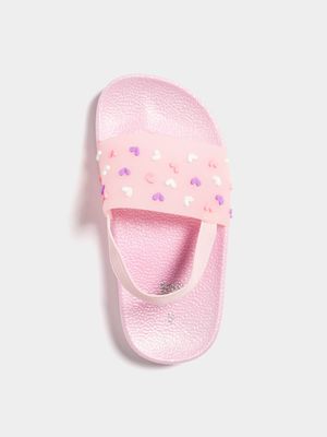 Jet Younger Girls Pink Hearts Slides