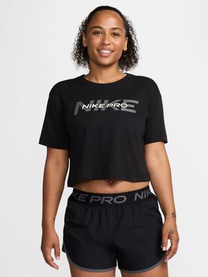 Womens Nike Pro Black Short Sleeve Cropped Tee